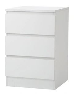 Oikiture Bedside Table 3 Drawers Side Tables Storage Nightstand White