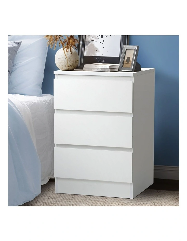Oikiture Bedside Table 3 Drawers Side Tables Storage Nightstand White image 4