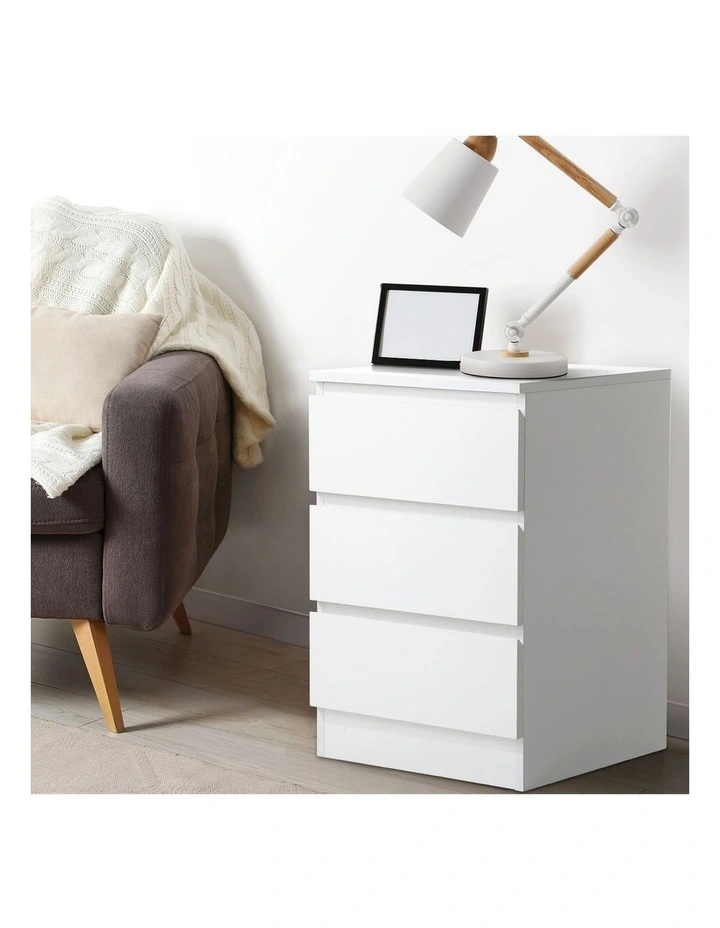 Oikiture Bedside Table 3 Drawers Side Tables Storage Nightstand White image 5
