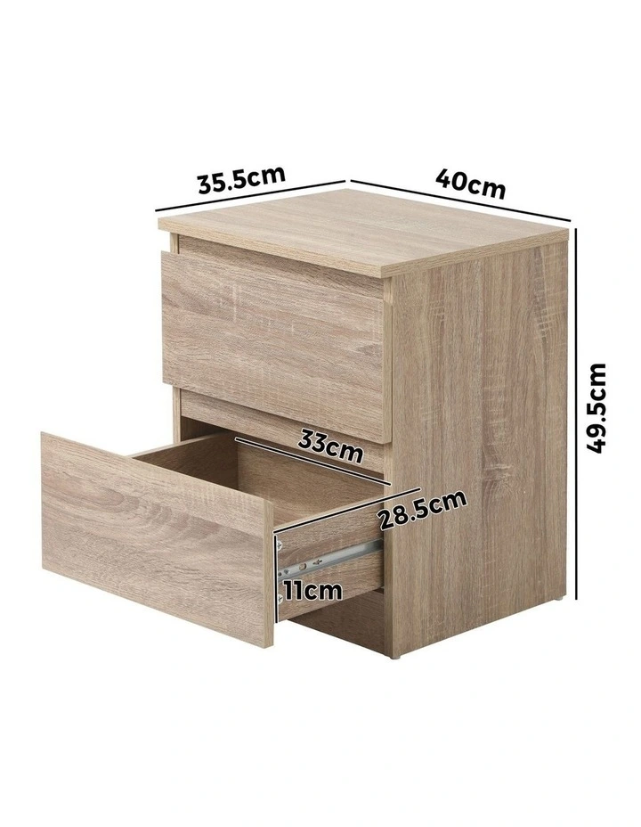 Oikiture Bedside Table Nightstand 2 Drawers Natural image 3