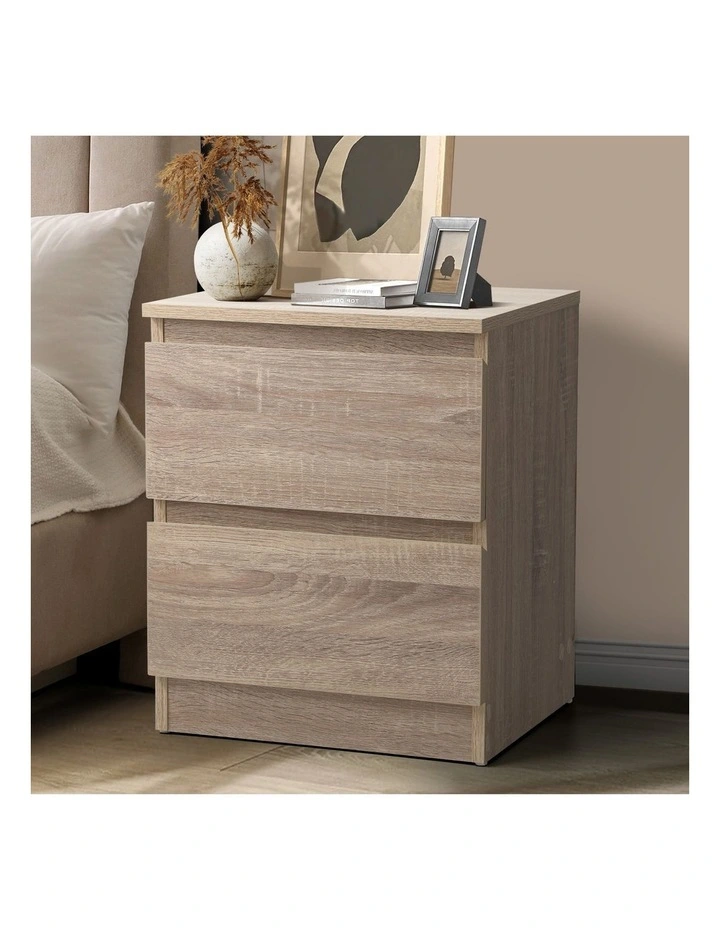 Oikiture Bedside Table Nightstand 2 Drawers Natural image 4
