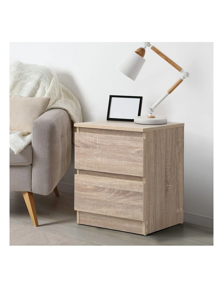 Oikiture Bedside Table Nightstand 2 Drawers Natural image 5