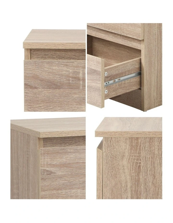 Oikiture Bedside Table Nightstand 2 Drawers Natural image 6