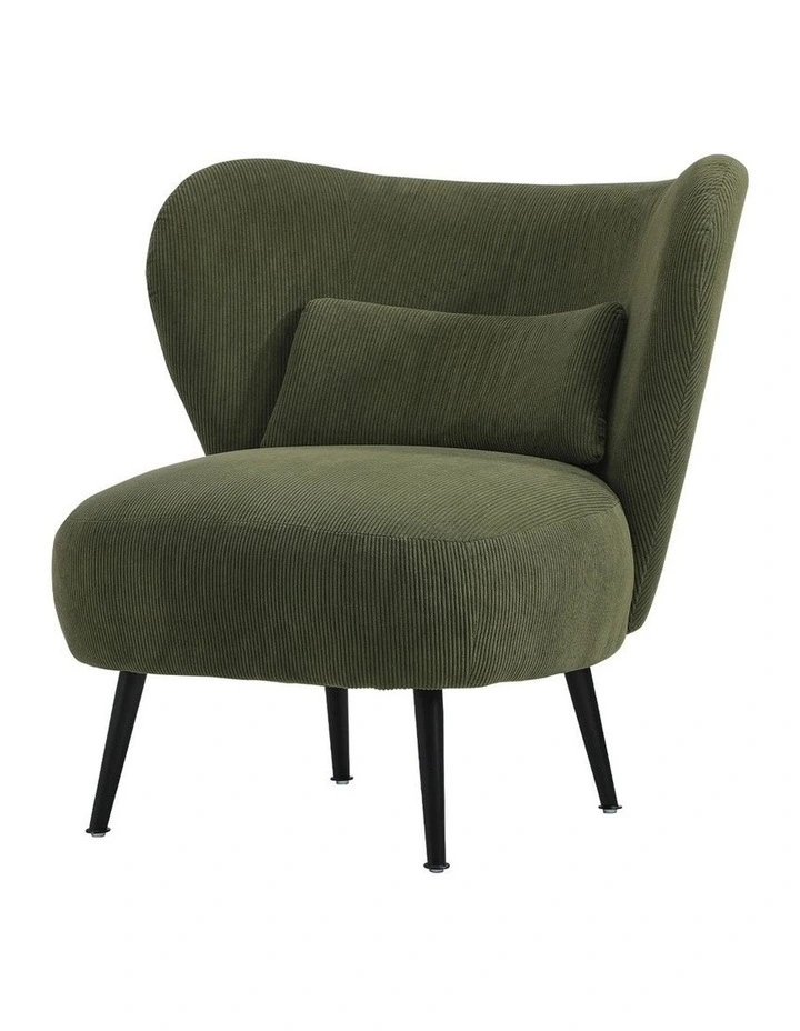 Oikiture Armchair Lounge Chair with Lumbar Pillow Wingback Velvet Green image 1