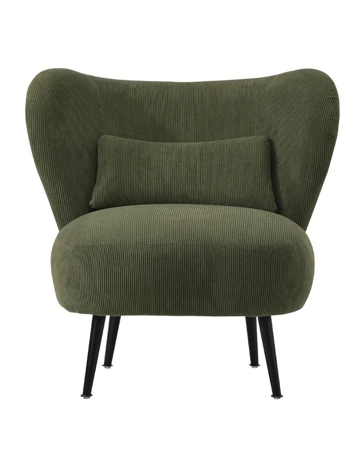 Oikiture Armchair Lounge Chair with Lumbar Pillow Wingback Velvet Green image 2