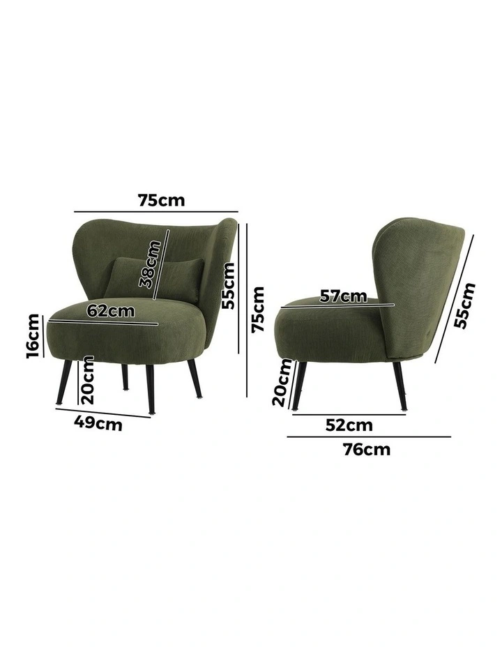 Oikiture Armchair Lounge Chair with Lumbar Pillow Wingback Velvet Green image 3
