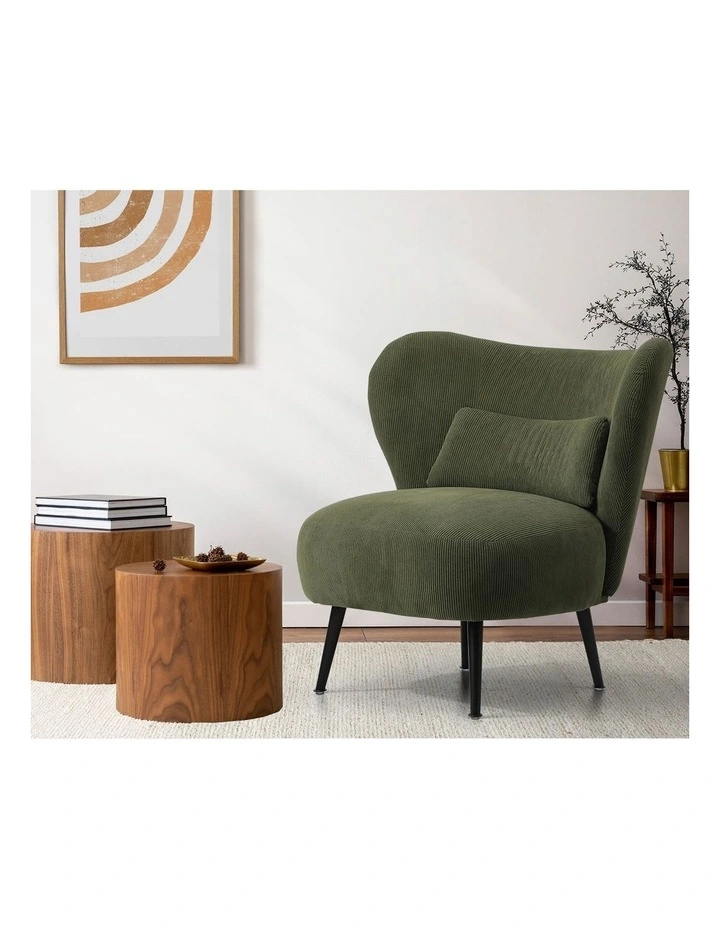 Oikiture Armchair Lounge Chair with Lumbar Pillow Wingback Velvet Green image 5