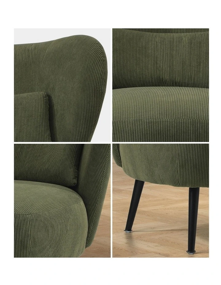 Oikiture Armchair Lounge Chair with Lumbar Pillow Wingback Velvet Green image 6