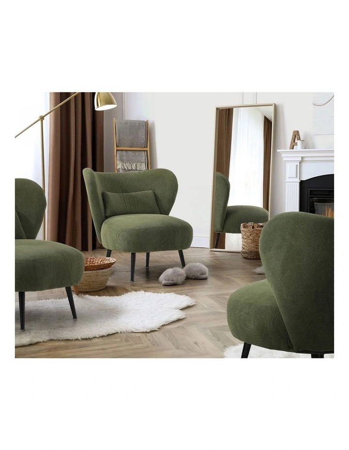 Oikiture Armchair Lounge Chair with Lumbar Pillow Wingback Velvet Green image 7