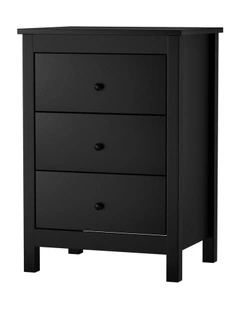 Oikiture Bedside Table 3 Drawers Storage Cabinet Black