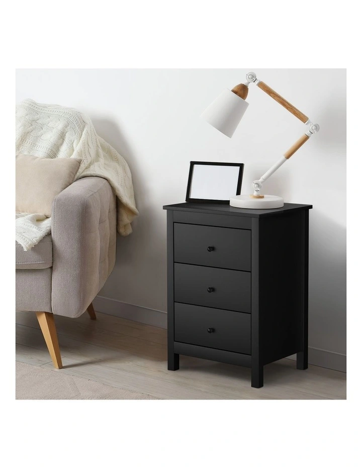 Oikiture Bedside Table 3 Drawers Storage Cabinet Black image 5