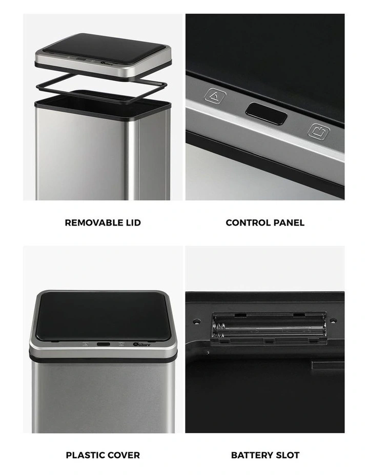 Oikiture 50L Motion Sensor Bin Touchless Trash Can Stainless Steel Silver image 7