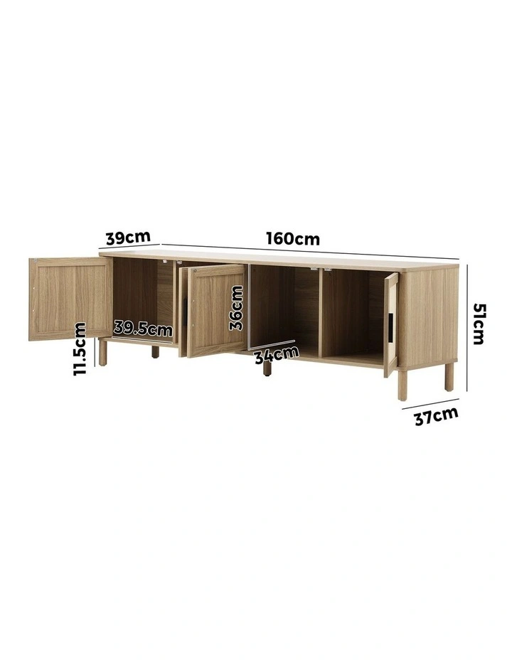 Oikiture Rattan TV Cabinet Entertainment Unit Stand 160cm image 3