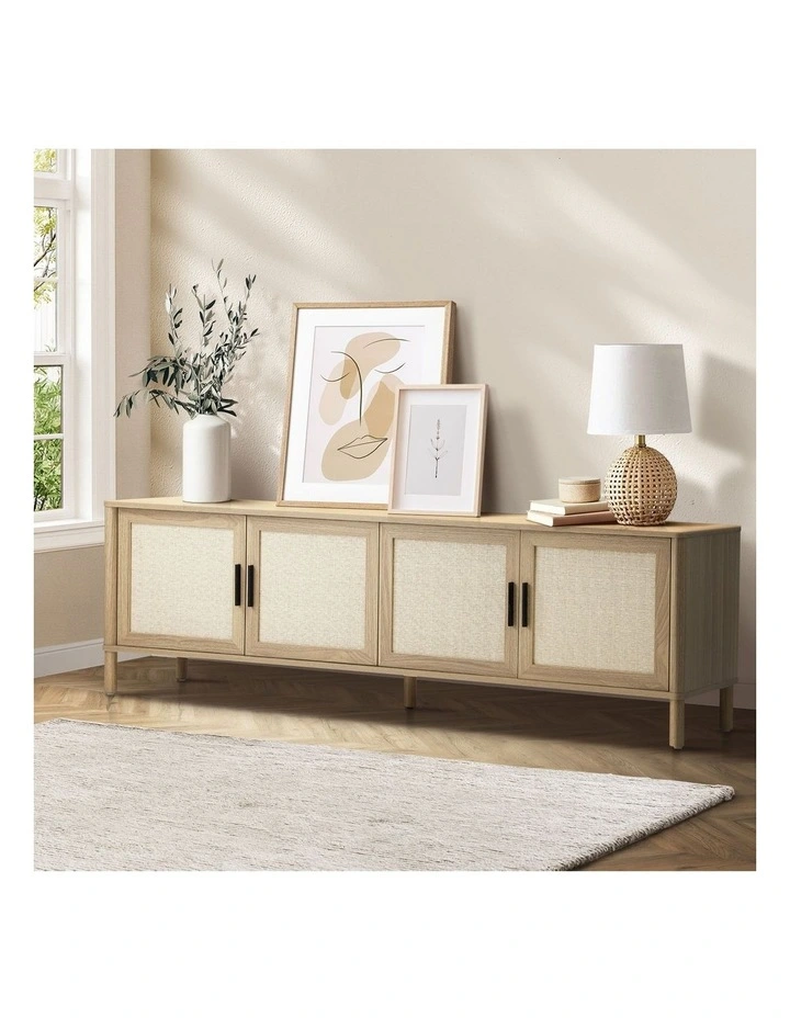 Oikiture Rattan TV Cabinet Entertainment Unit Stand 160cm image 4