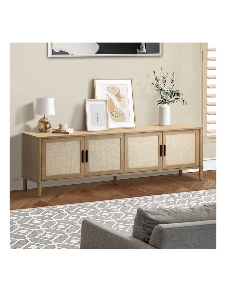Oikiture Rattan TV Cabinet Entertainment Unit Stand 160cm image 5