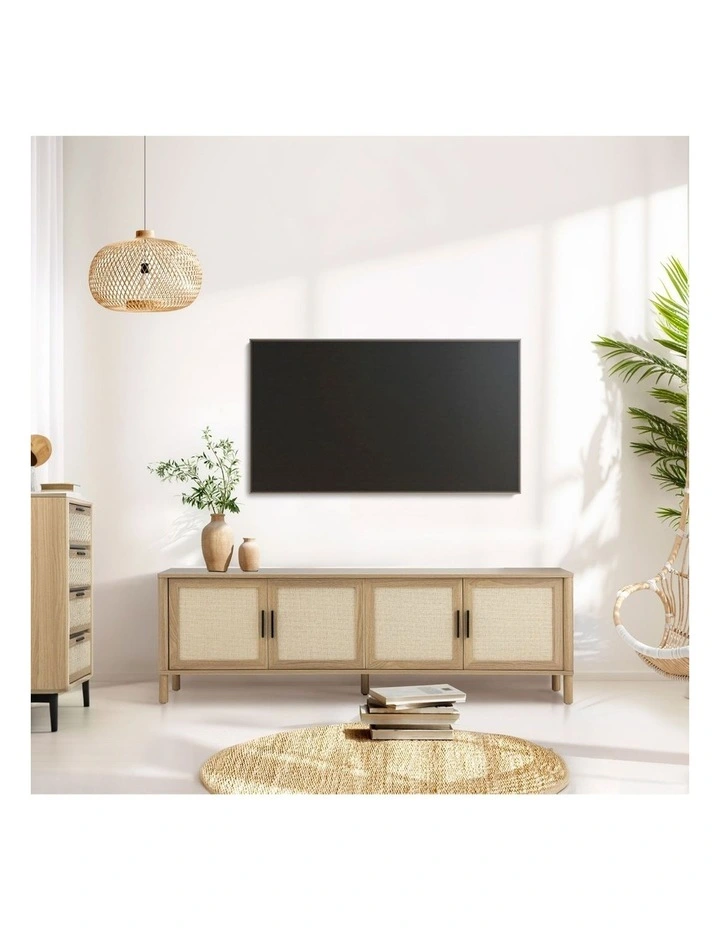 Oikiture Rattan TV Cabinet Entertainment Unit Stand 160cm image 7