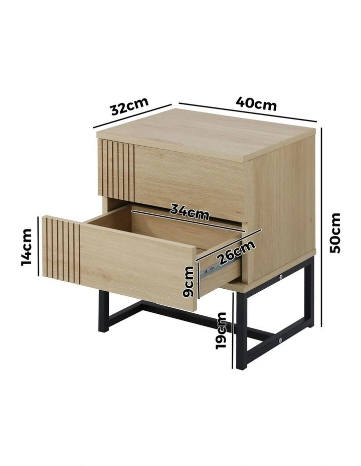 Oikiture Bedside Tables 2 Drawers Side Table Metal and Wood image 3