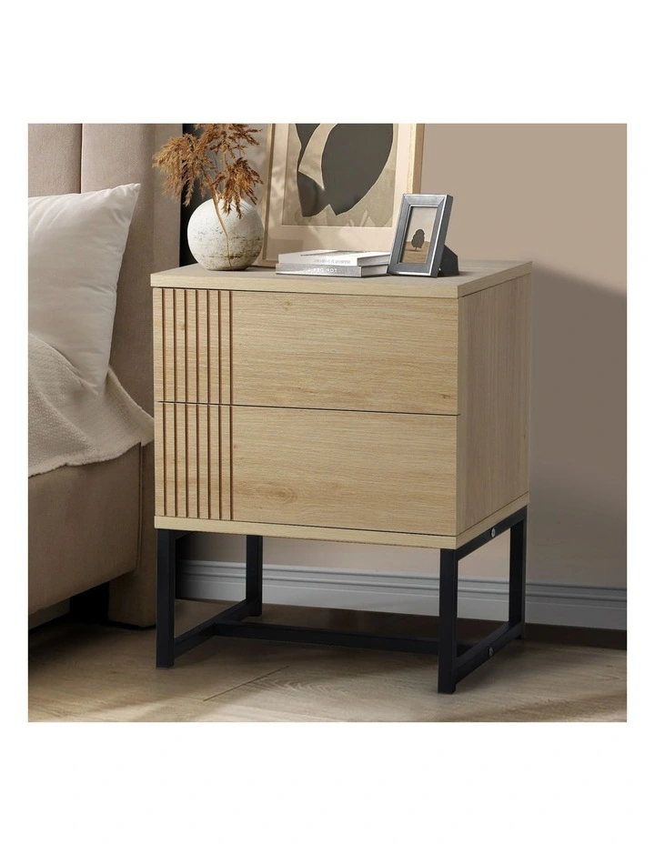 Oikiture Bedside Tables 2 Drawers Side Table Metal and Wood image 4