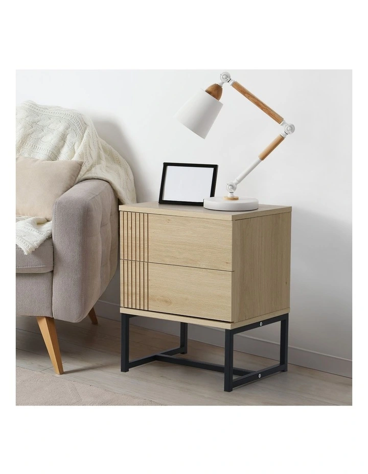 Oikiture Bedside Tables 2 Drawers Side Table Metal and Wood image 5