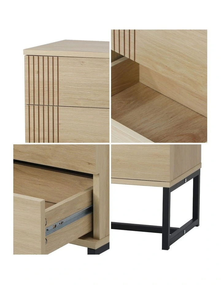 Oikiture Bedside Tables 2 Drawers Side Table Metal and Wood image 6