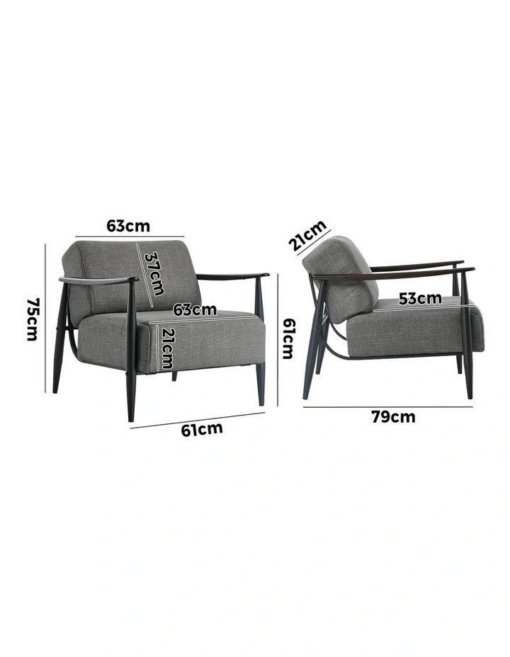 Oikiture Wooden Armchair Lounge Sofa Chair Fabric Accent Armchairs Grey image 3