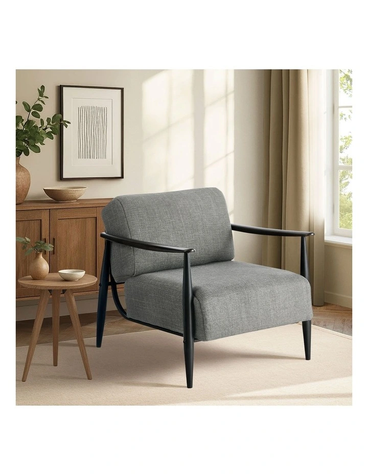 Oikiture Wooden Armchair Lounge Sofa Chair Fabric Accent Armchairs Grey image 4