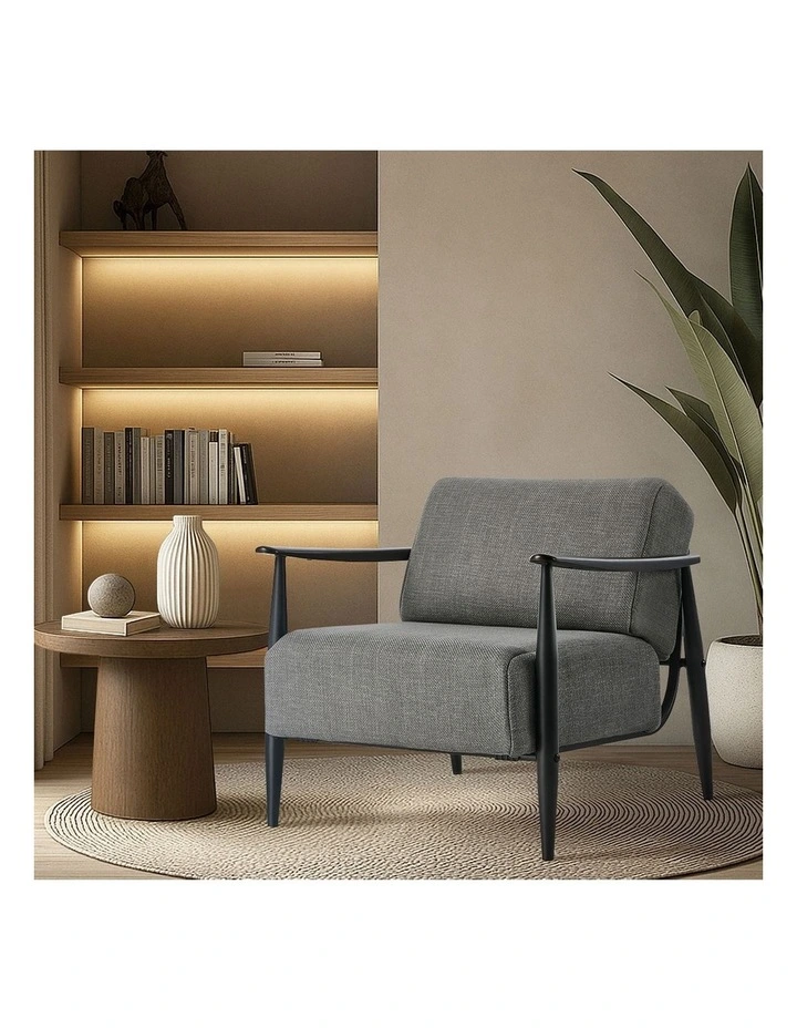 Oikiture Wooden Armchair Lounge Sofa Chair Fabric Accent Armchairs Grey image 5