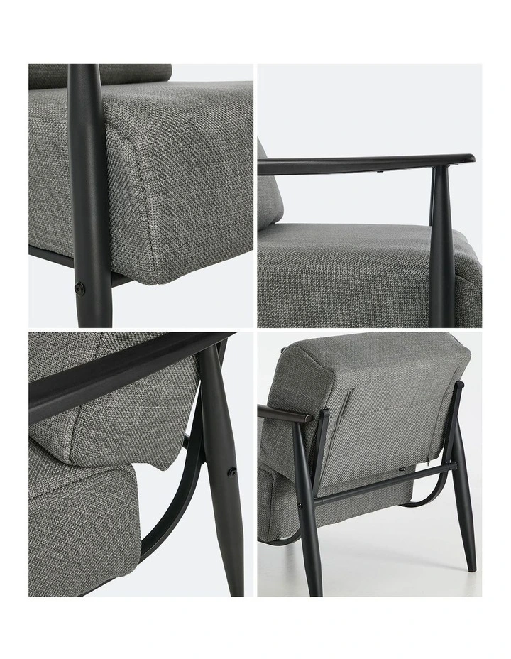 Oikiture Wooden Armchair Lounge Sofa Chair Fabric Accent Armchairs Grey image 6