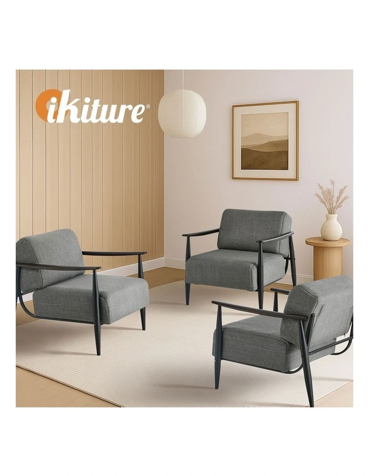 Oikiture Wooden Armchair Lounge Sofa Chair Fabric Accent Armchairs Grey image 7