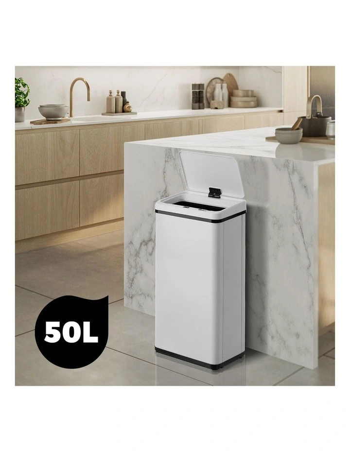 Oikiture 50L Motion Sensor Bin Touchless Trash Can Stainless Steel White image 6