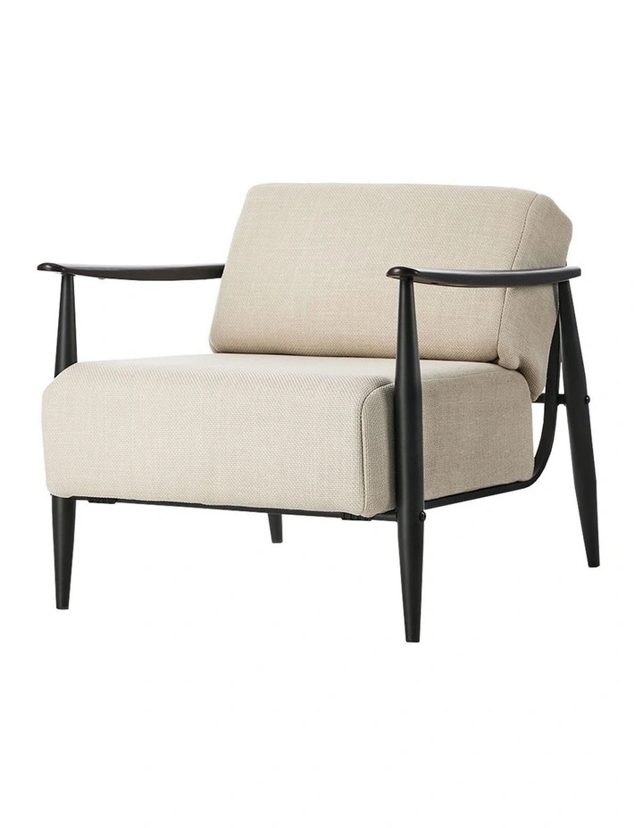 Oikiture Wooden Armchair Lounge Sofa Chair Fabric Accent Armchairs Beige image 2