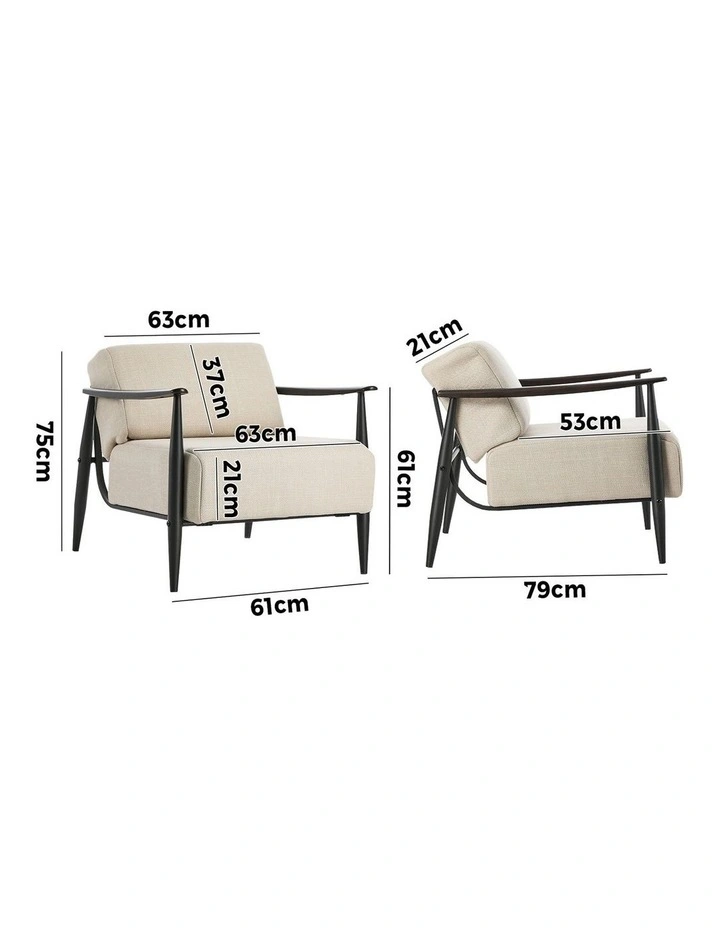 Oikiture Wooden Armchair Lounge Sofa Chair Fabric Accent Armchairs Beige image 3