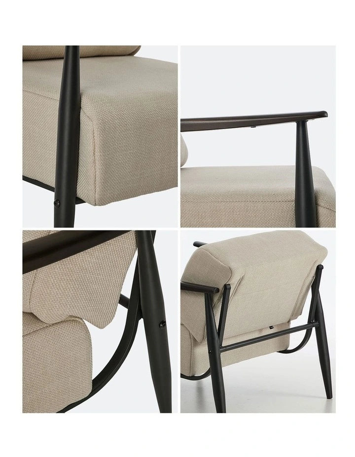 Oikiture Wooden Armchair Lounge Sofa Chair Fabric Accent Armchairs Beige image 6
