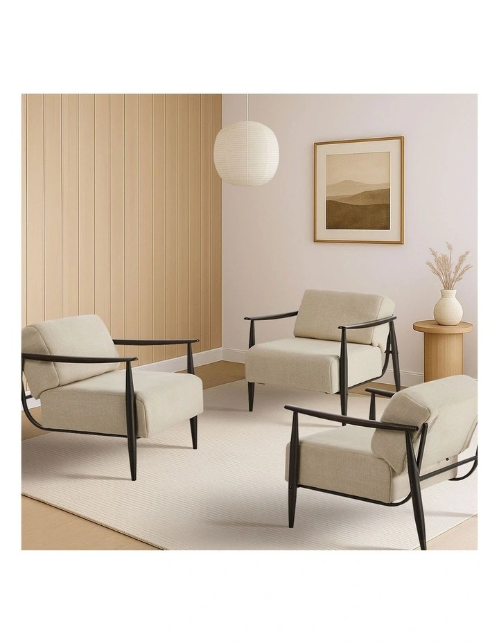 Oikiture Wooden Armchair Lounge Sofa Chair Fabric Accent Armchairs Beige image 7