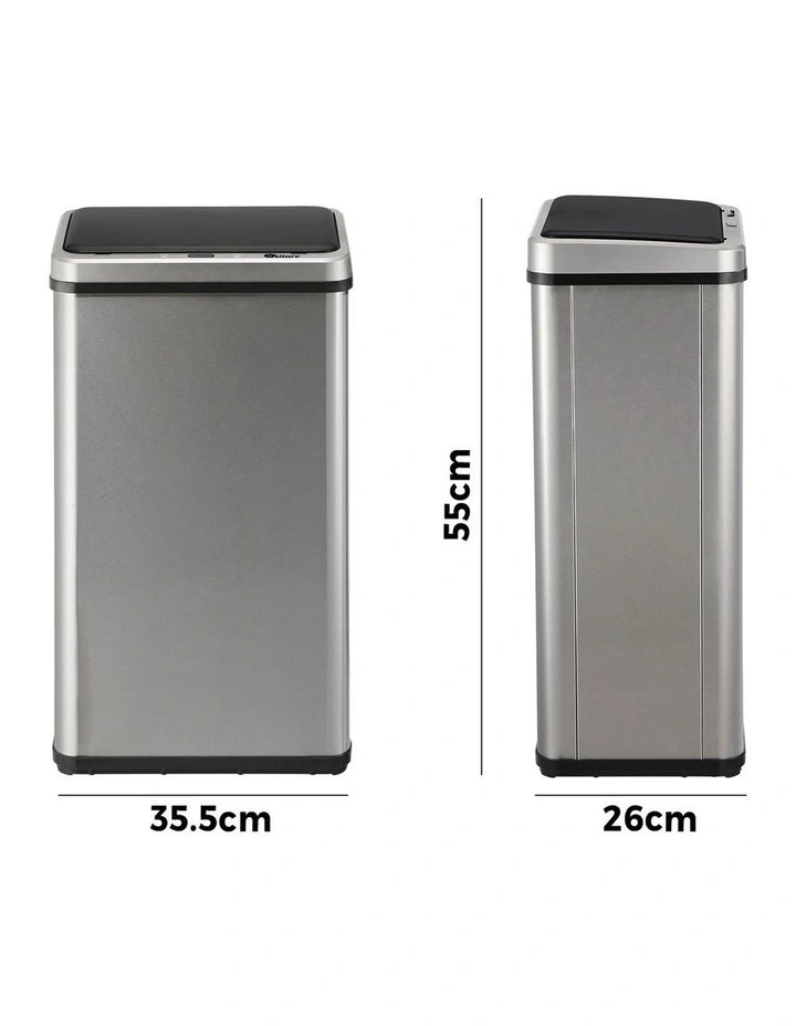 Oikiture 40L Motion Sensor Rubbish Bin Automatic Trash Can Silver image 3