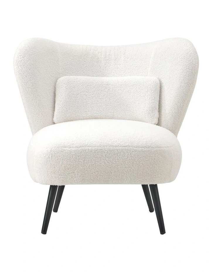 Oikiture Armchair Lounge Chair with Lumbar Pillow Wingback Boucle White image 2