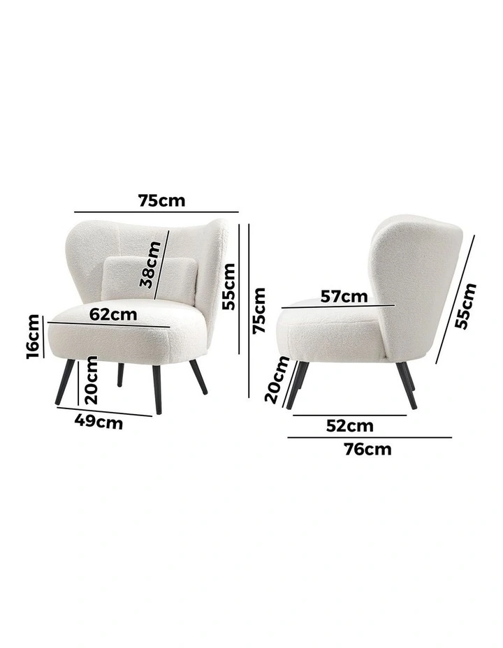 Oikiture Armchair Lounge Chair with Lumbar Pillow Wingback Boucle White image 3