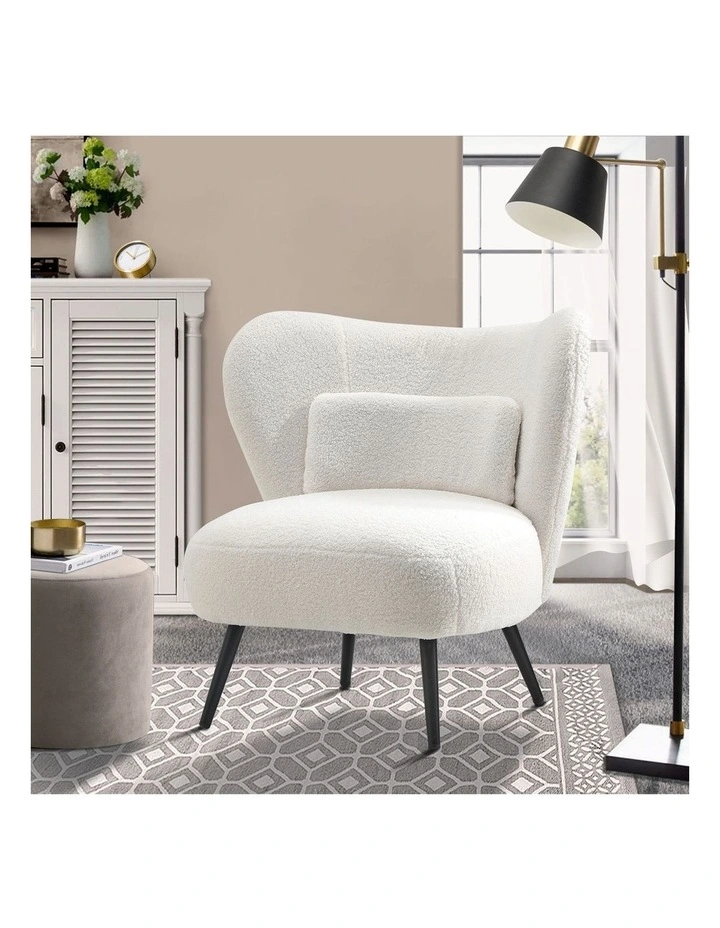 Oikiture Armchair Lounge Chair with Lumbar Pillow Wingback Boucle White image 4