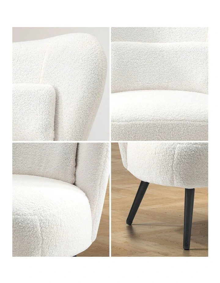 Oikiture Armchair Lounge Chair with Lumbar Pillow Wingback Boucle White image 5