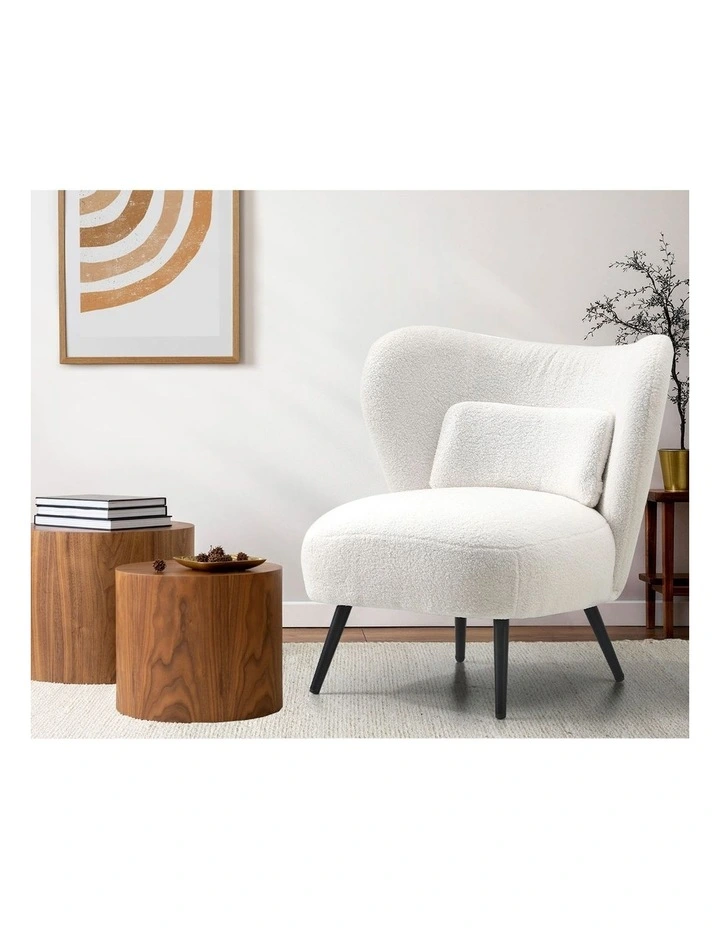 Oikiture Armchair Lounge Chair with Lumbar Pillow Wingback Boucle White image 7