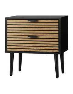 Oikiture Bedside Table 2 Drawers Side Table Black