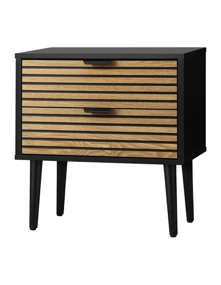 Oikiture Bedside Table 2 Drawers Side Table Black image 1