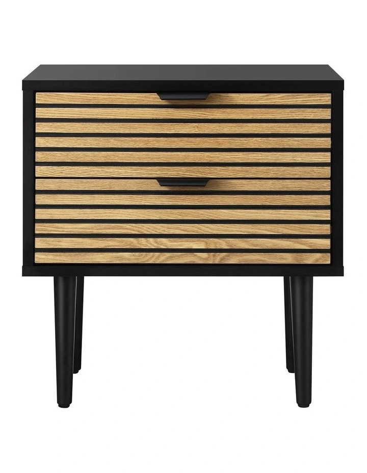 Oikiture Bedside Table 2 Drawers Side Table Black image 2