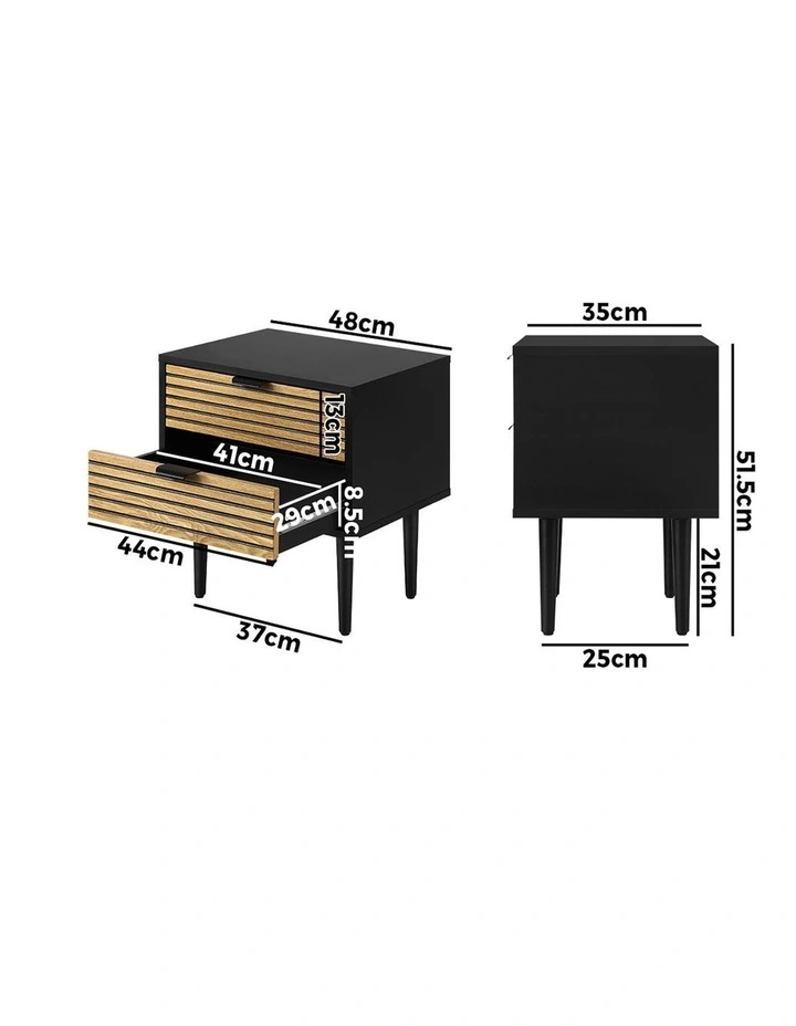 Oikiture Bedside Table 2 Drawers Side Table Black image 3