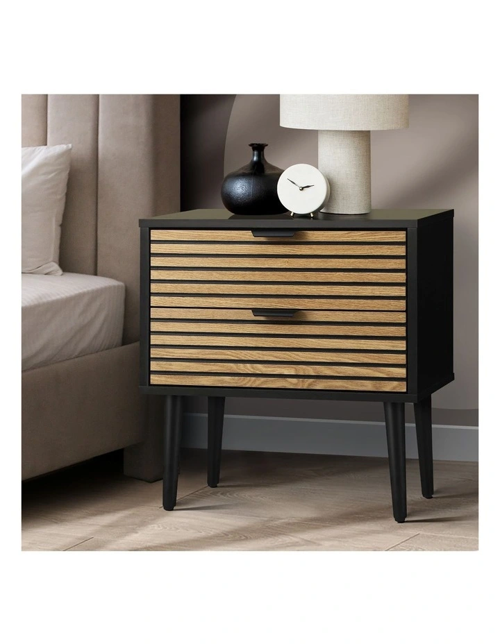 Oikiture Bedside Table 2 Drawers Side Table Black image 4
