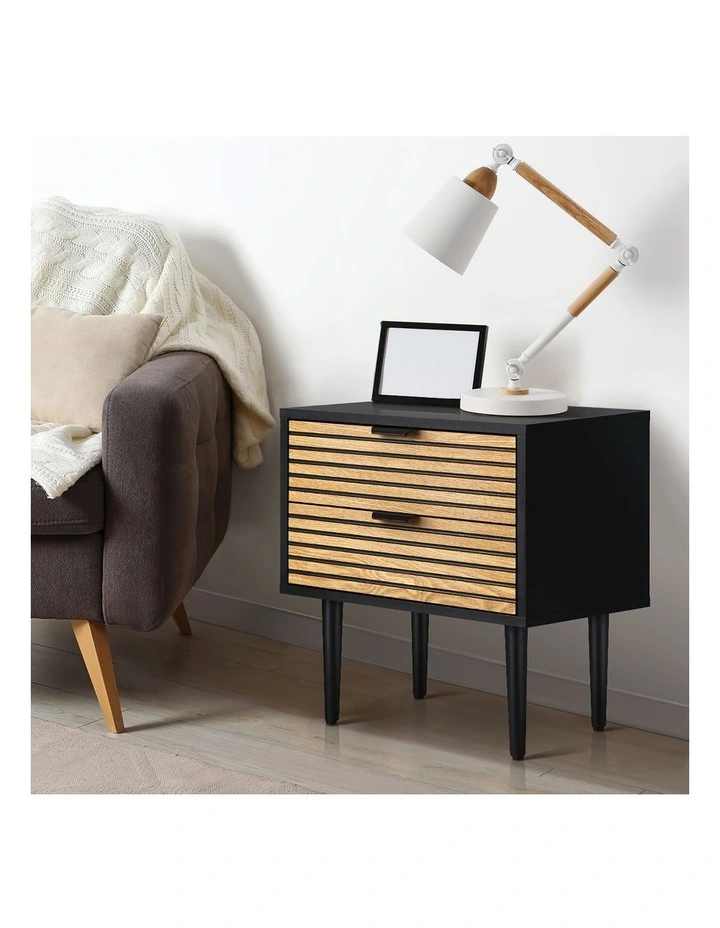 Oikiture Bedside Table 2 Drawers Side Table Black image 5
