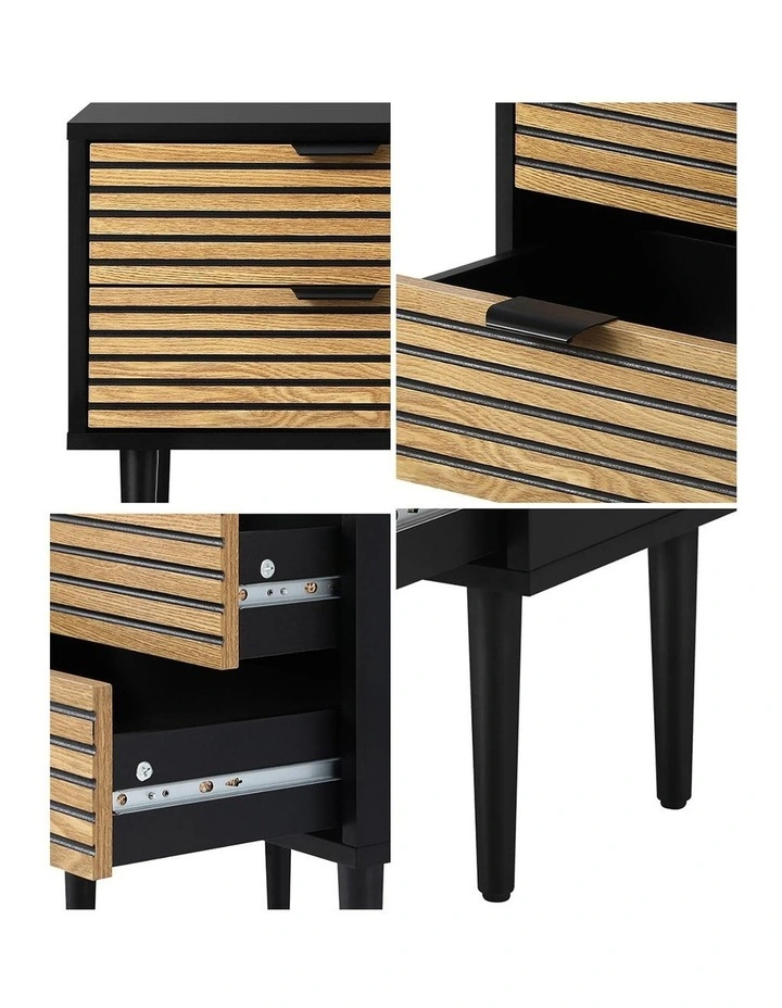 Oikiture Bedside Table 2 Drawers Side Table Black image 6
