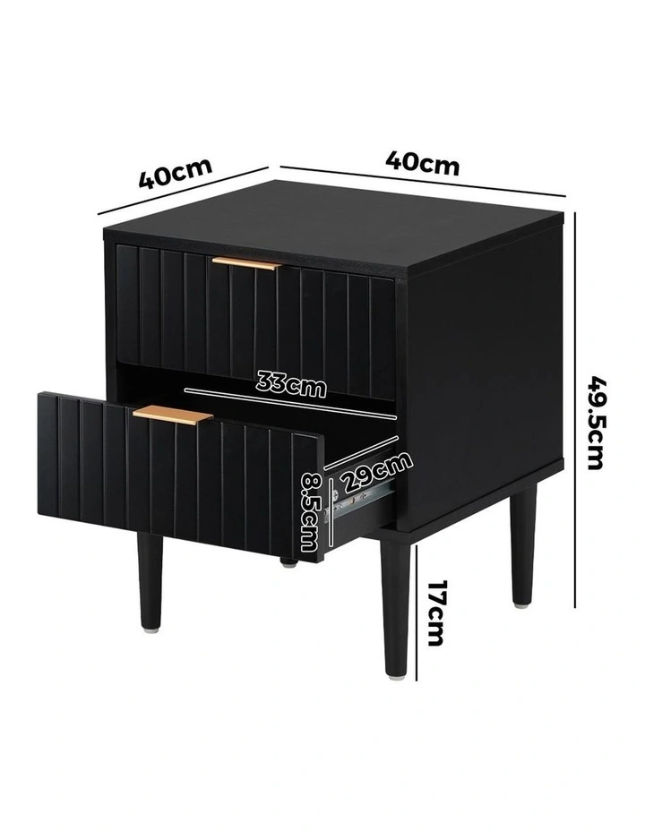 Oikiture Bedside Table 2 Drawers Side Storage Cabinet Black image 3