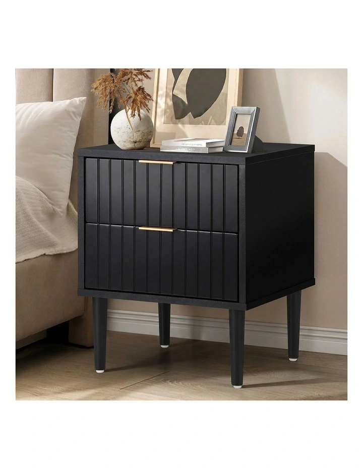 Oikiture Bedside Table 2 Drawers Side Storage Cabinet Black image 4