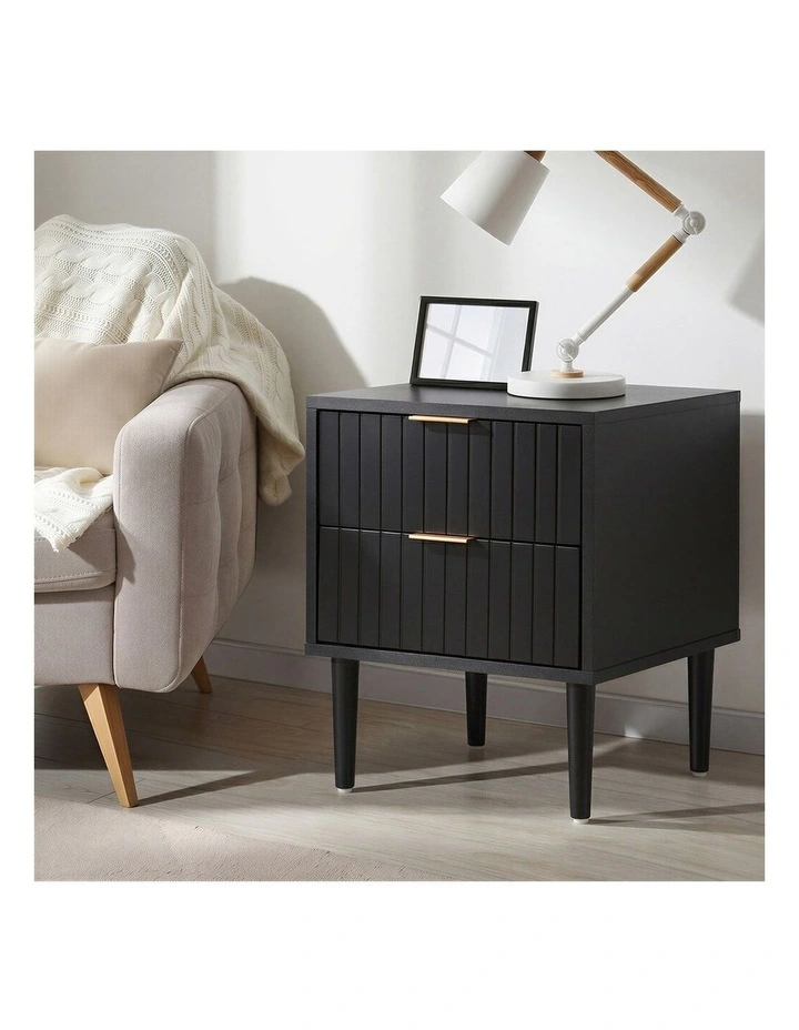 Oikiture Bedside Table 2 Drawers Side Storage Cabinet Black image 5